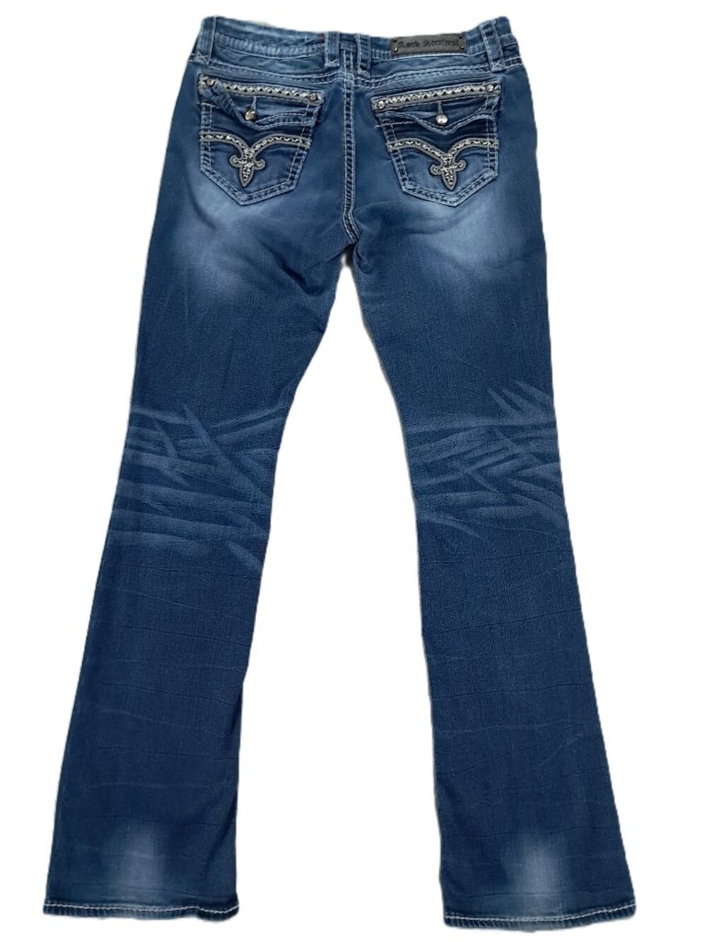 Rock Revival Victoria Easy Boot Jean Women 30 Blue Stretch Bling Flap Pockets
